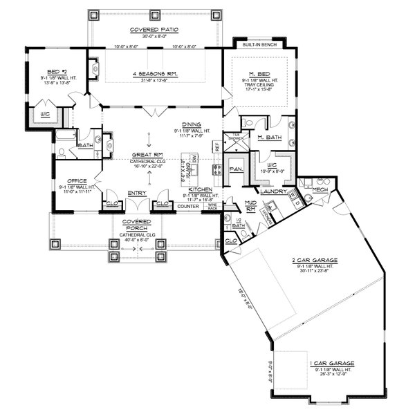 Dream House Plan - Floor Plan - Main Floor for Ranch House Plan #1064-483 - 2 bed, 2.5 bath