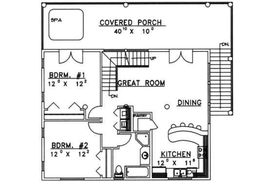 Floor Plan - Main Floor for Modern House Plan #117-240 - 2 bed, 1 bath