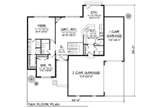 Floor Plan - Main Floor for Craftsman House Plan #70-900 - 2 bed, 2 bath