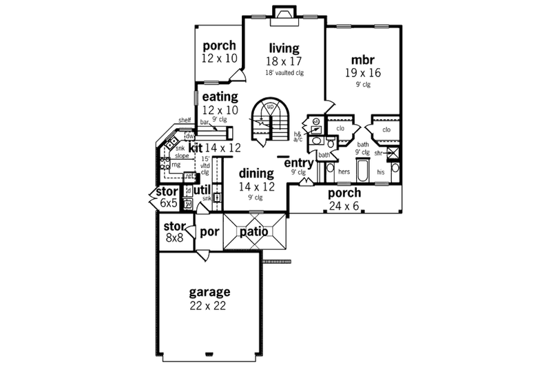 Architectural House Design - Floor Plan - Main Floor for Traditional House Plan #45-359 - 3 bed, 2.5 bath
