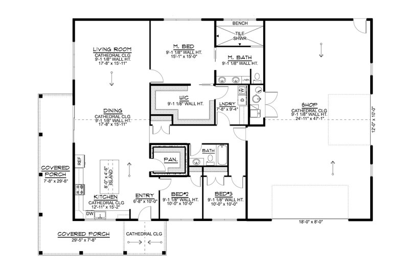 Architectural House Design - Floor Plan - Main Floor for Barndominium House Plan #1064-439 - 3 bed, 2 bath