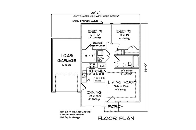Dream House Plan - Floor Plan - Main Floor for Cottage House Plan #513-2200 - 2 bed, 1 bath