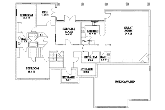 Floor Plan - Lower Floor for Traditional House Plan #5-154 - 5 bed, 3.5 bath