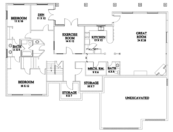 Home Plan - Traditional Floor Plan - Lower Floor Plan #5-154