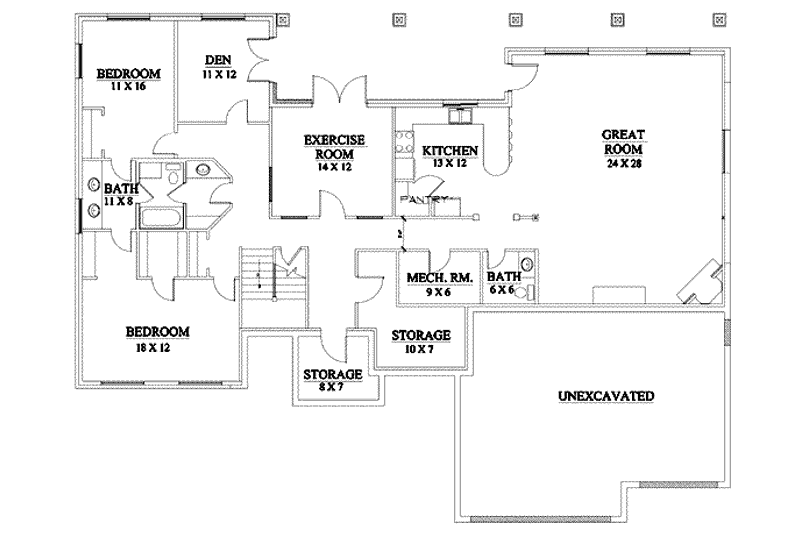 Home Plan - Floor Plan - Lower Floor for Traditional House Plan #5-154 - 5 bed, 3.5 bath