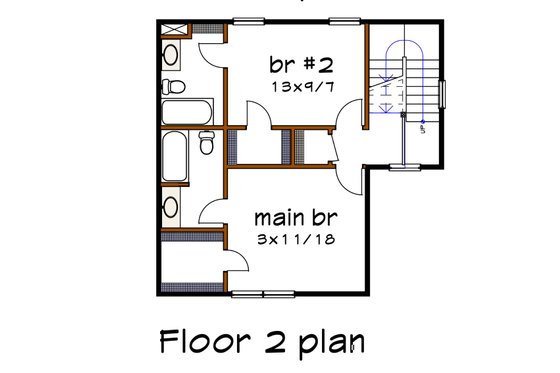 Floor Plan - Upper Floor for Craftsman House Plan #79-364 - 2 bed, 3 bath