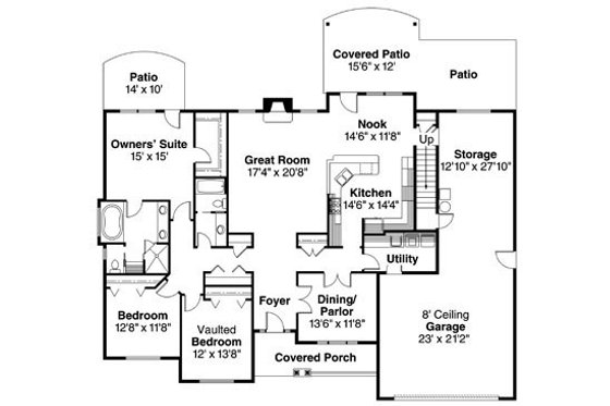 Floor Plan - Main Floor for Craftsman House Plan #124-779 - 3 bed, 3 bath
