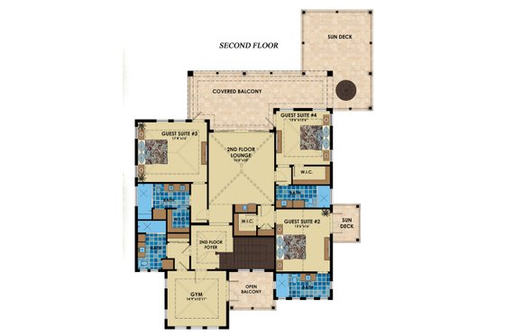 Floor Plan - Upper Floor for Beach House Plan #548-49 - 4 bed, 6.5 bath