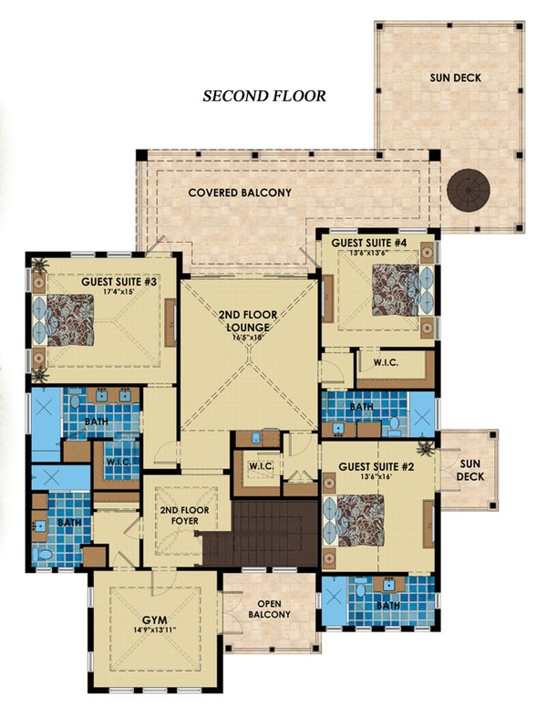 Beach Floor Plan - Upper Floor Plan #548-49