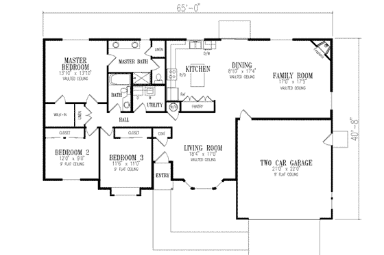 Floor Plan - Main Floor for Adobe / Southwestern House Plan #1-382 - 3 bed, 2 bath