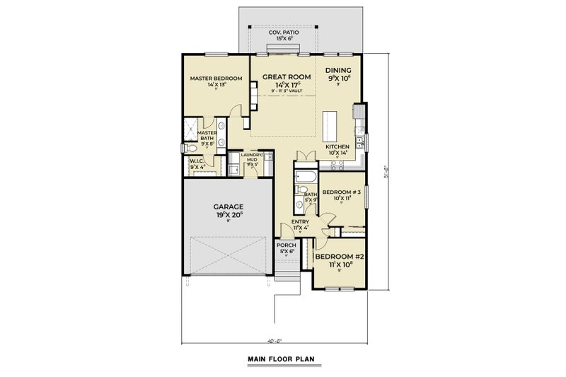 Home Plan - Floor Plan - Main Floor for Craftsman House Plan #1070-261 - 3 bed, 2 bath