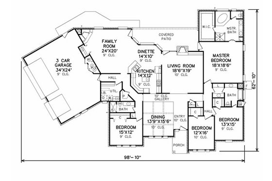 Floor Plan - Main Floor for Traditional House Plan #65-122 - 4 bed, 3 bath