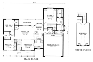 Floor Plan - Main Floor for Farmhouse House Plan #42-165 - 3 bed, 2 bath