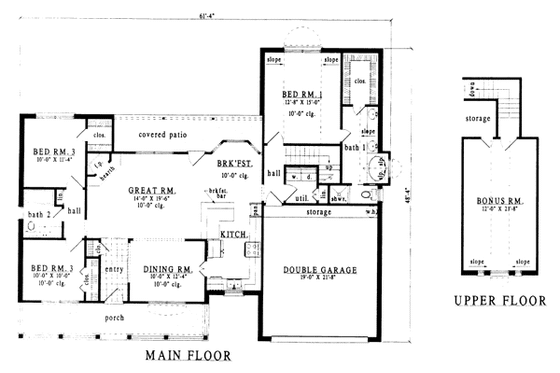 Floor Plan - Main Floor for Farmhouse House Plan #42-165 - 3 bed, 2 bath