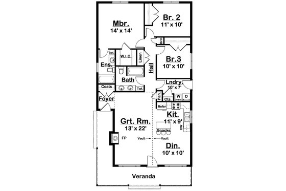 Floor Plan - Main Floor for Colonial House Plan #126-231 - 3 bed, 2 bath
