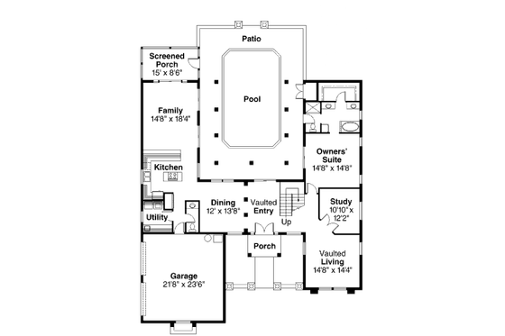 Floor Plan - Main Floor for Mediterranean House Plan #124-254 - 3 bed, 3.5 bath