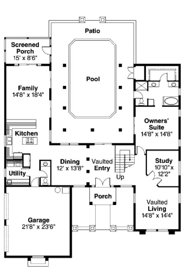 House Design - Mediterranean Floor Plan - Main Floor Plan #124-254