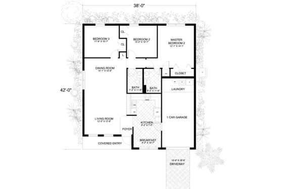 Floor Plan - Main Floor for Cottage House Plan #420-102 - 3 bed, 2 bath