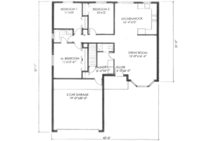 Floor Plan - Main Floor for Ranch House Plan #136-117 - 3 bed, 1.5 bath