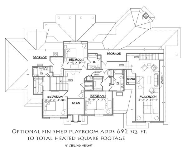 Traditional Floor Plan - Upper Floor Plan #1054-31