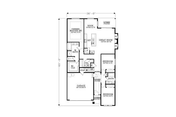Floor Plan - Main Floor for Craftsman House Plan #53-504 - 3 bed, 2 bath