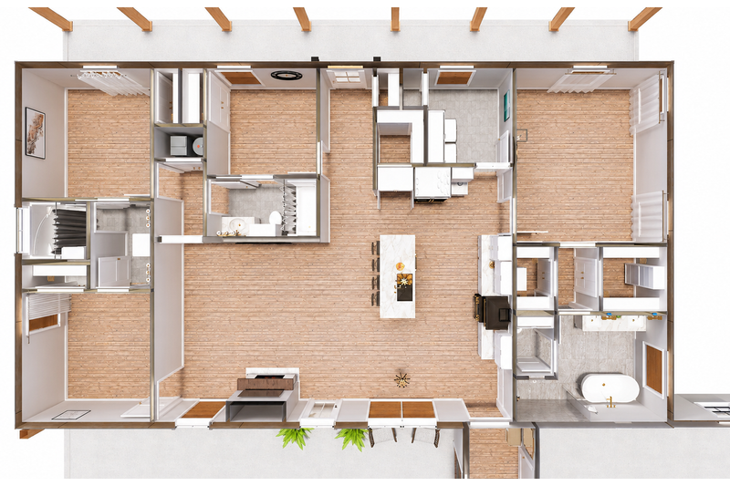 House Blueprint - Floor Plan - Main Floor for Farmhouse House Plan #44-320 - 4 bed, 3 bath