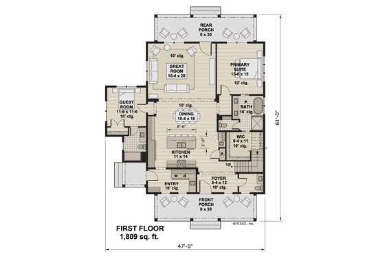 Floor Plan - Main Floor for Farmhouse House Plan #51-1277 - 4 bed, 4.5 bath