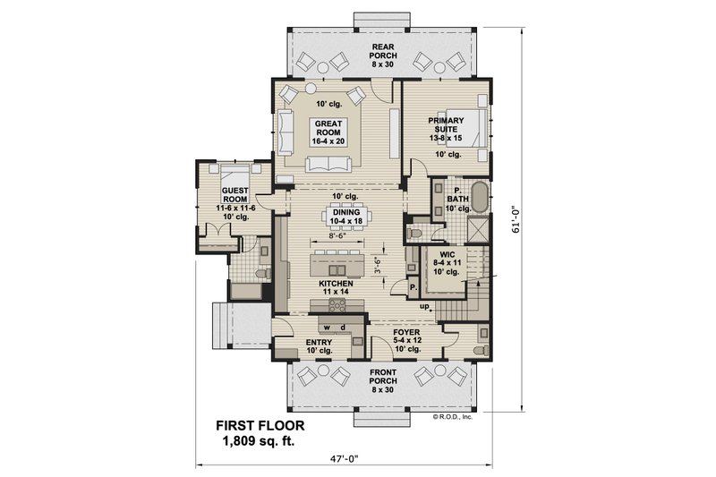 Architectural House Design - Floor Plan - Main Floor for Farmhouse House Plan #51-1277 - 4 bed, 4.5 bath