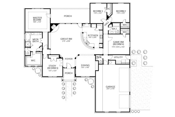 Floor Plan - Main Floor for Mediterranean House Plan #80-172 - 5 bed, 2.5 bath