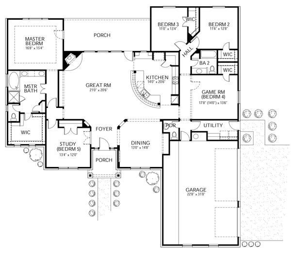 House Plan Design - Mediterranean Floor Plan - Main Floor Plan #80-172