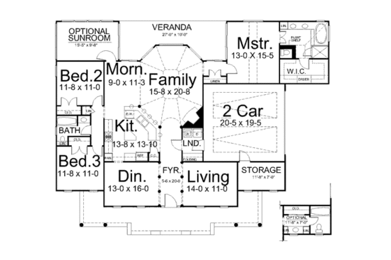 Floor Plan - Main Floor for Colonial House Plan #119-328 - 3 bed, 2 bath