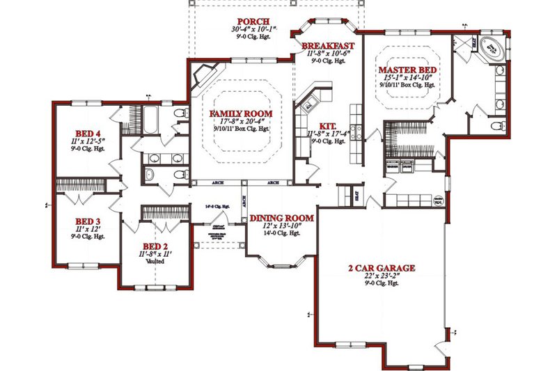 Traditional Style House Plan - 4 Beds 2.5 Baths 2415 Sq Ft Plan #63-207 