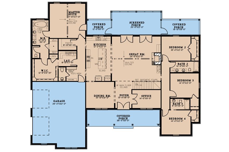 House Plan Design - Floor Plan - Main Floor for Farmhouse House Plan #923-281 - 4 bed, 3.5 bath