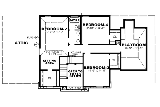Floor Plan - Upper Floor for European House Plan #34-117 - 4 bed, 2.5 bath