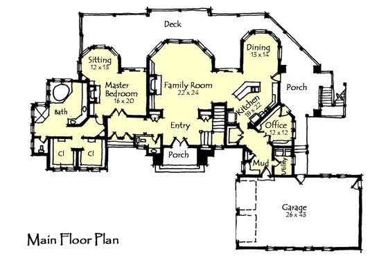 Floor Plan - Main Floor for Craftsman House Plan #921-6 - 4 bed, 3.5 bath