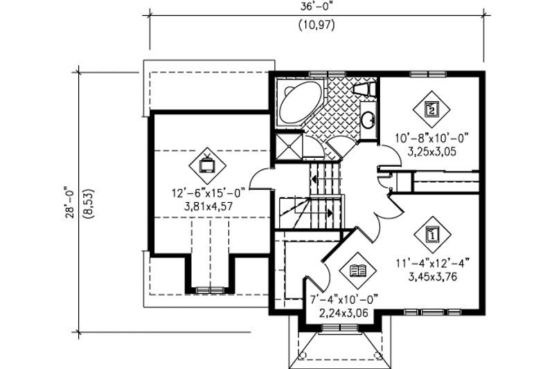 House Design - Floor Plan - Upper Floor for Country House Plan #25-4145 - 2 bed, 1.5 bath