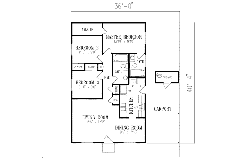 House Design - Floor Plan - Main Floor for Ranch House Plan #1-142 - 3 bed, 2 bath