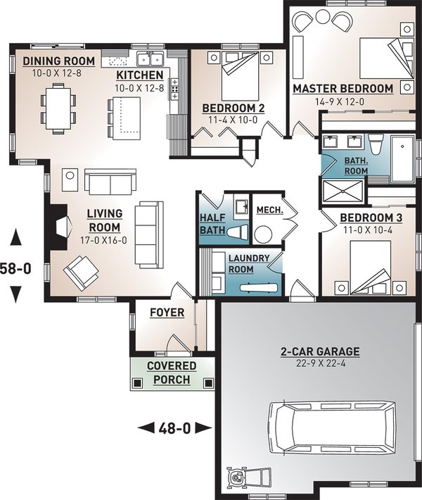 House Design - Ranch Floor Plan - Main Floor Plan #23-2657
