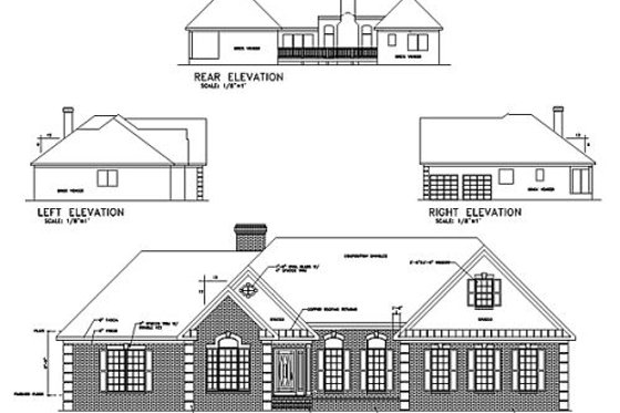 Exterior - Rear Elevation for Southern House Plan #56-168 - 4 bed, 2.5 bath