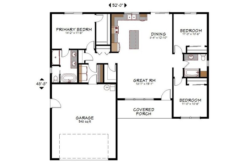 House Blueprint - Floor Plan - Main Floor for Traditional House Plan #943-60 - 3 bed, 2 bath