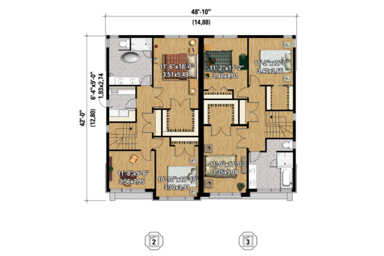 Floor Plan - Upper Floor 1 for Contemporary House Plan #25-4396 - 5 bed, 2 bath