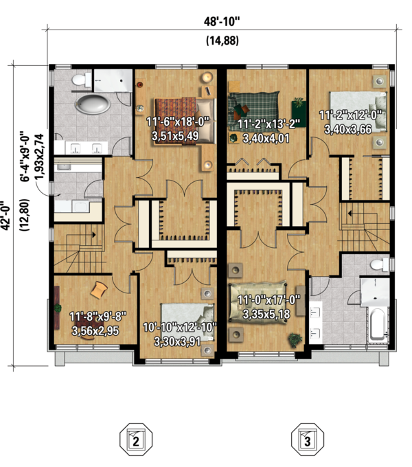 Contemporary Floor Plan - Upper Floor Plan #25-4396