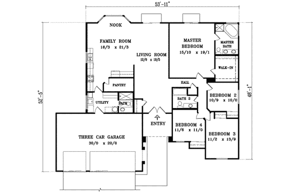 Floor Plan - Main Floor for Adobe / Southwestern House Plan #1-998 - 4 bed, 3 bath