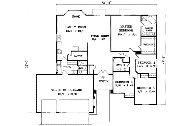 Home Plan - Floor Plan - Main Floor for Adobe / Southwestern House Plan #1-998 - 4 bed, 3 bath
