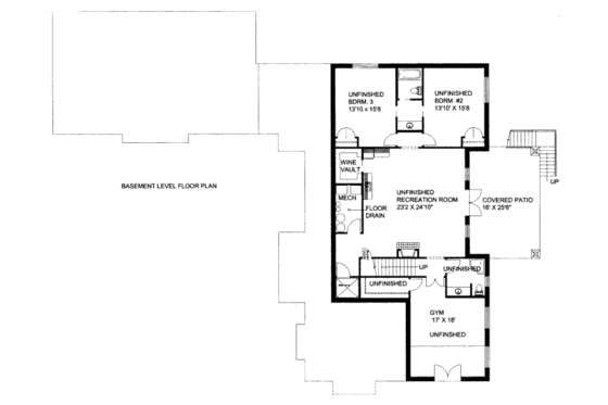 Floor Plan - Lower Floor for Bungalow House Plan #117-624 - 3 bed, 2.5 bath