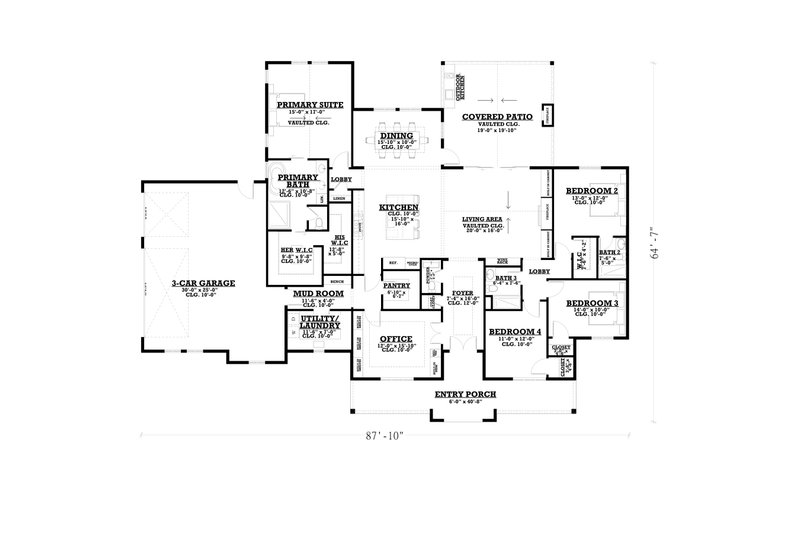 Architectural House Design - Floor Plan - Main Floor for Farmhouse House Plan #1112-16 - 4 bed, 3 bath