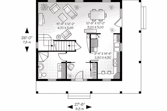 Floor Plan - Main Floor for Traditional House Plan #23-503 - 3 bed, 2 bath