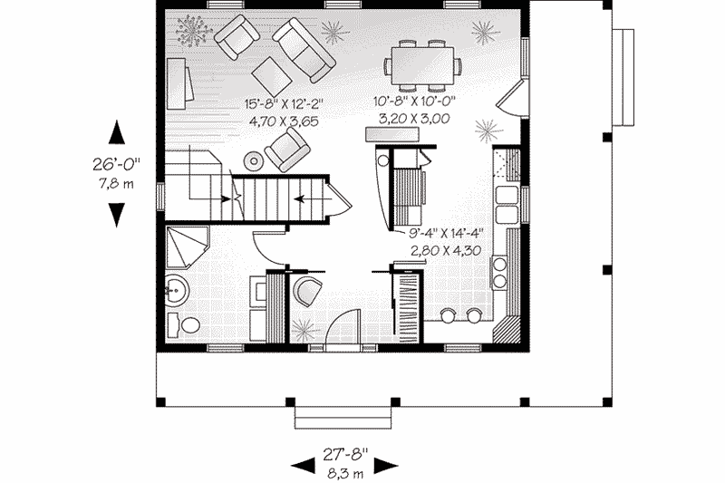 Architectural House Design - Floor Plan - Main Floor for Traditional House Plan #23-503 - 3 bed, 2 bath