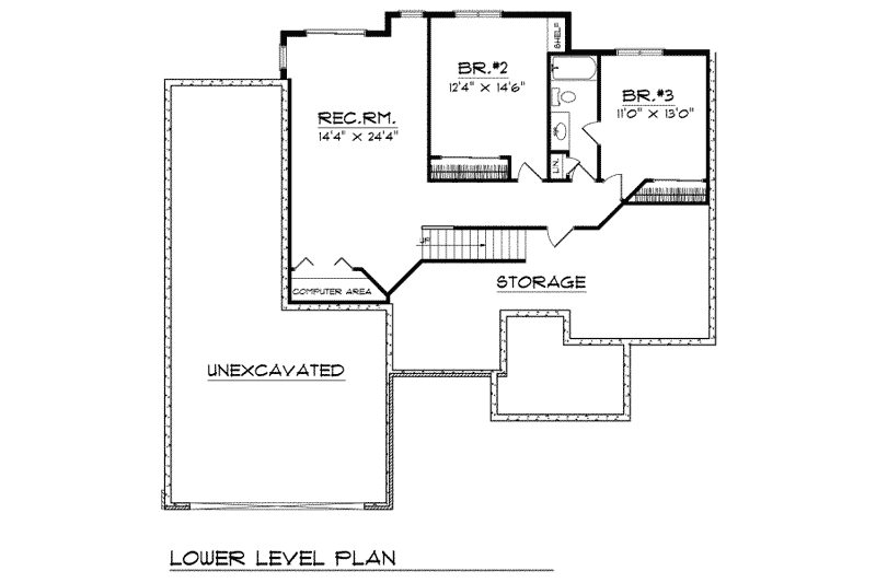 Home Plan - Floor Plan - Lower Floor for Traditional House Plan #70-135 - 3 bed, 2.5 bath