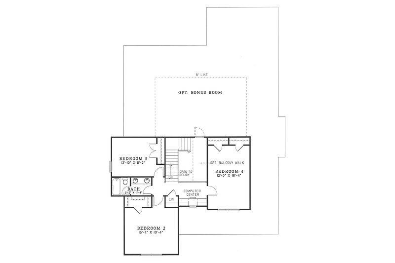 House Blueprint - Floor Plan - Upper Floor for Southern House Plan #17-288 - 4 bed, 2.5 bath